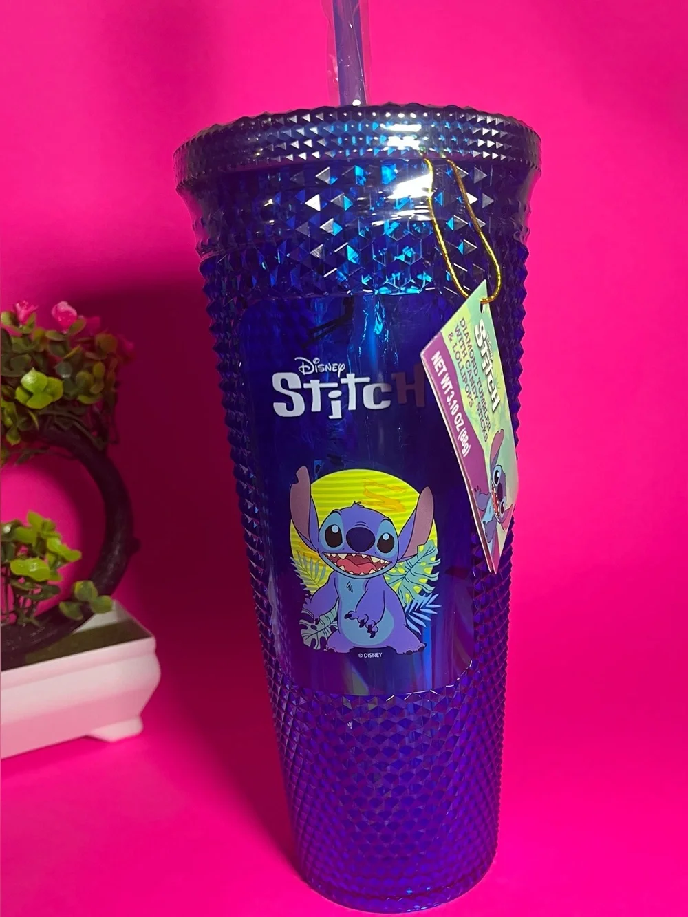 Disney Blue diamond Stitch Tumbler with Lid and Straw
